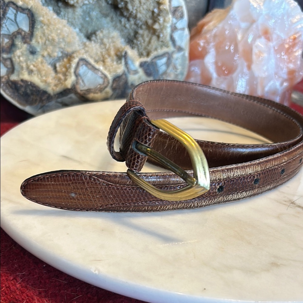 Henry Grethel antiqued cowhide genuine lizard 80’s vintage belt